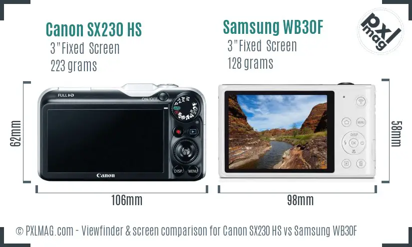 Canon SX230 HS vs Samsung WB30F Screen and Viewfinder comparison