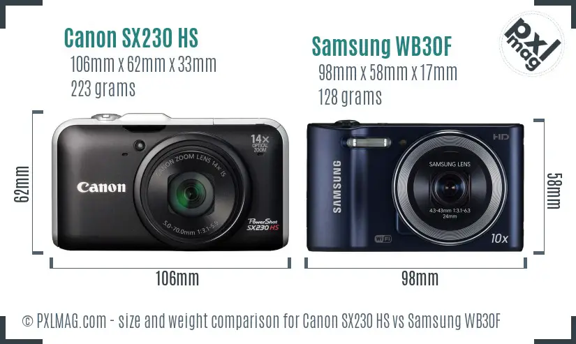 Canon SX230 HS vs Samsung WB30F size comparison