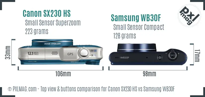 Canon SX230 HS vs Samsung WB30F top view buttons comparison