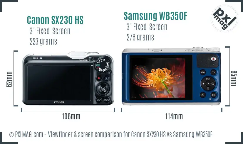 Canon SX230 HS vs Samsung WB350F Screen and Viewfinder comparison