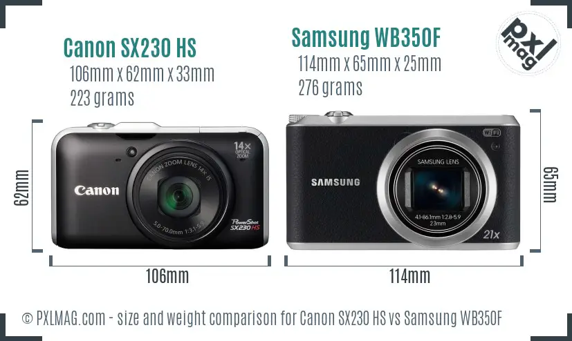 Canon SX230 HS vs Samsung WB350F size comparison