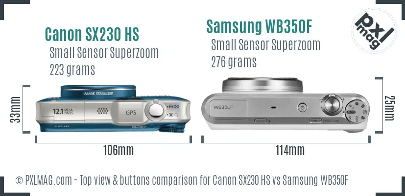 Canon SX230 HS vs Samsung WB350F top view buttons comparison