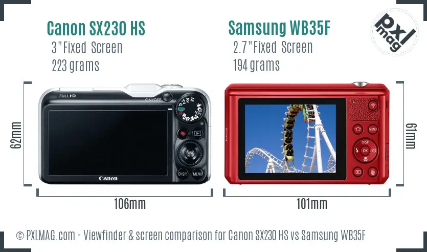 Canon SX230 HS vs Samsung WB35F Screen and Viewfinder comparison Canon SX230 HS vs Samsung WB35F Screen and Viewfinder comparison