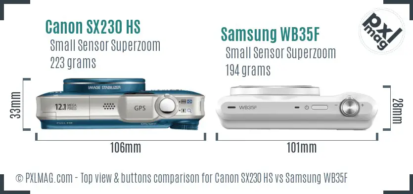 Canon SX230 HS vs Samsung WB35F top view buttons comparison Canon SX230 HS vs Samsung WB35F top view buttons comparison
