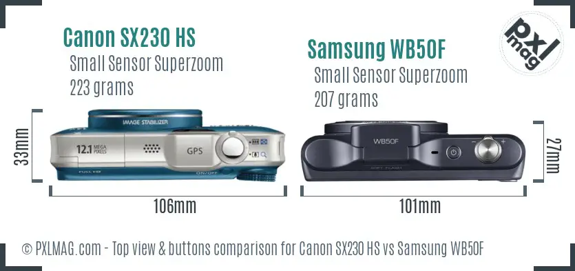 Canon SX230 HS vs Samsung WB50F top view buttons comparison