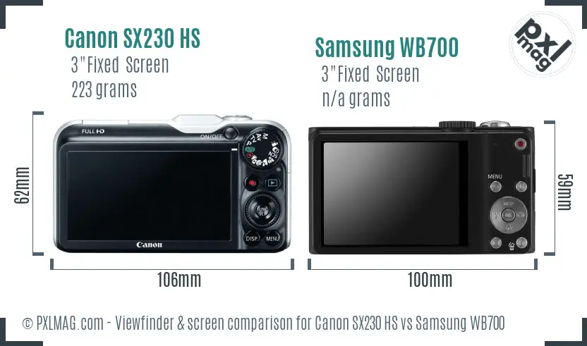 Canon SX230 HS vs Samsung WB700 Screen and Viewfinder comparison