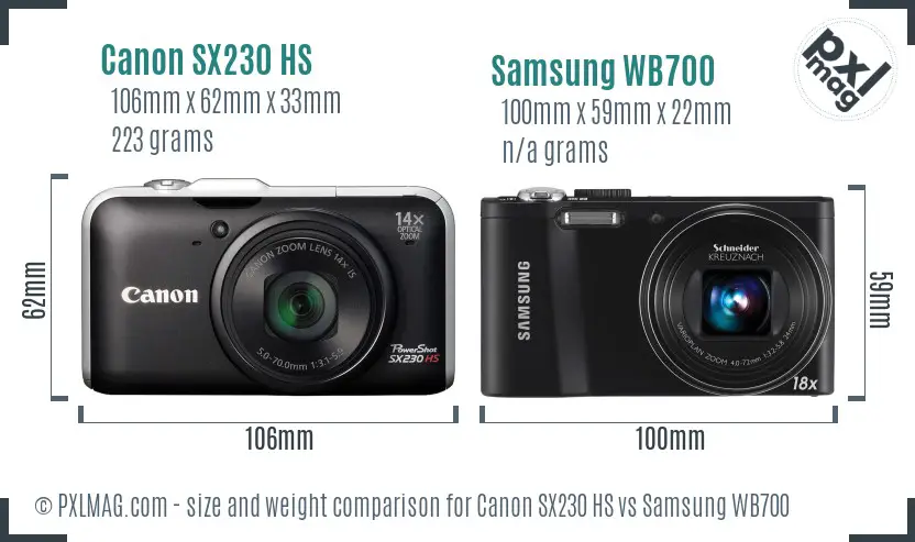 Canon SX230 HS vs Samsung WB700 size comparison