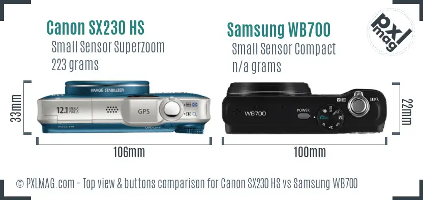 Canon SX230 HS vs Samsung WB700 top view buttons comparison