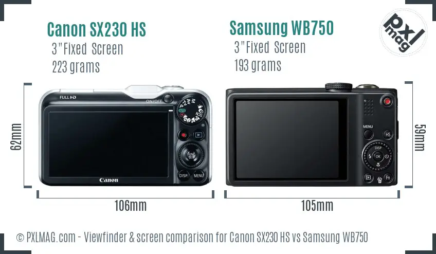 Canon SX230 HS vs Samsung WB750 Screen and Viewfinder comparison