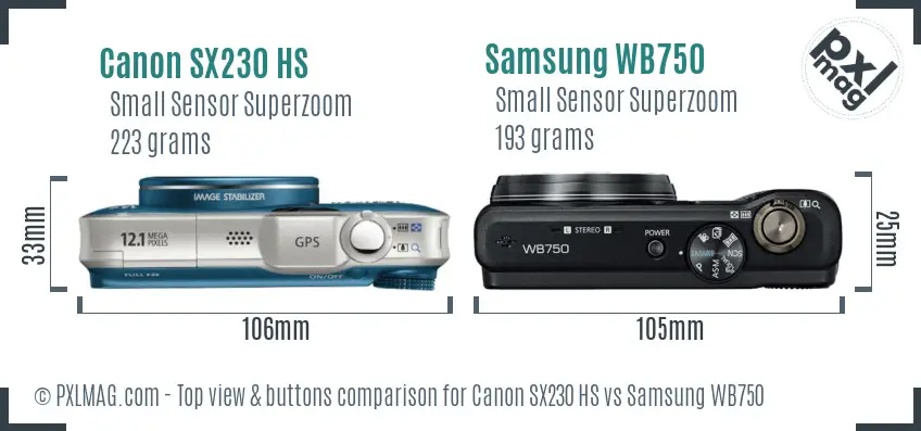 Canon SX230 HS vs Samsung WB750 top view buttons comparison