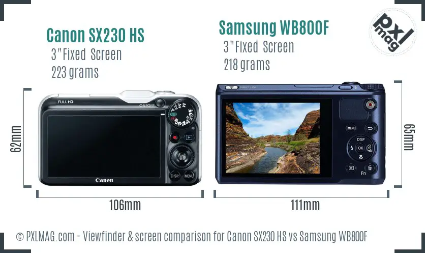 Canon SX230 HS vs Samsung WB800F Screen and Viewfinder comparison