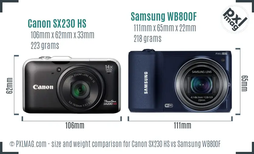 Canon SX230 HS vs Samsung WB800F size comparison