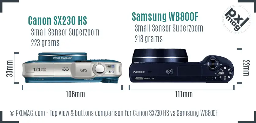 Canon SX230 HS vs Samsung WB800F top view buttons comparison