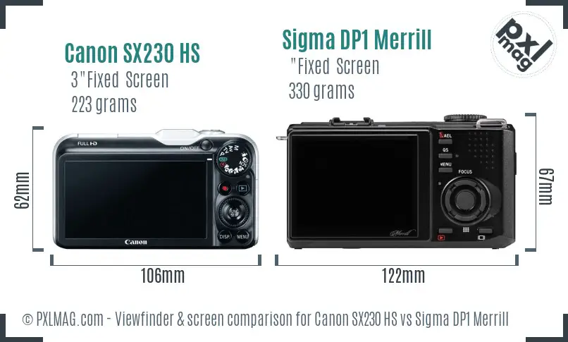 Canon SX230 HS vs Sigma DP1 Merrill Screen and Viewfinder comparison