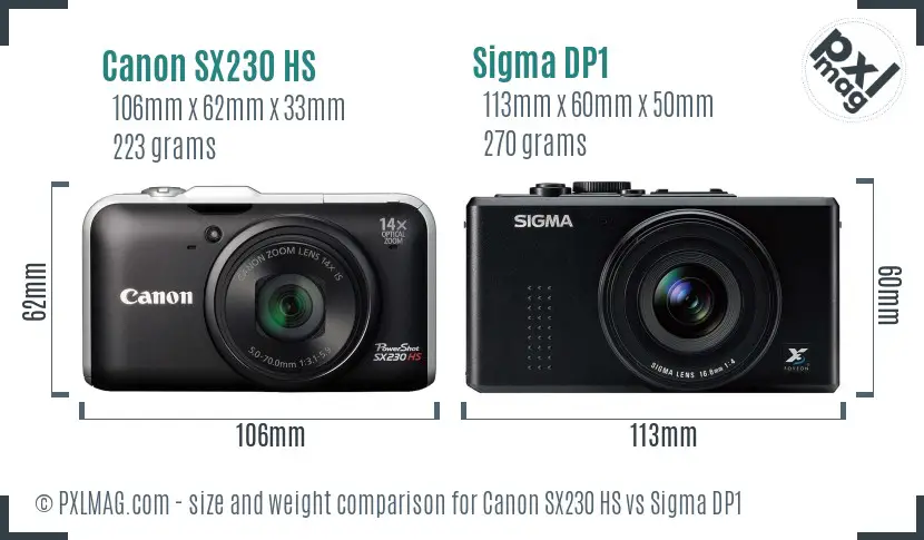 Canon SX230 HS vs Sigma DP1 size comparison