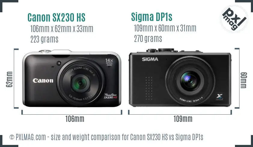 Canon SX230 HS vs Sigma DP1s size comparison