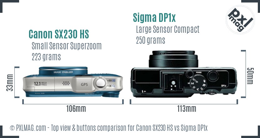 Canon SX230 HS vs Sigma DP1x top view buttons comparison