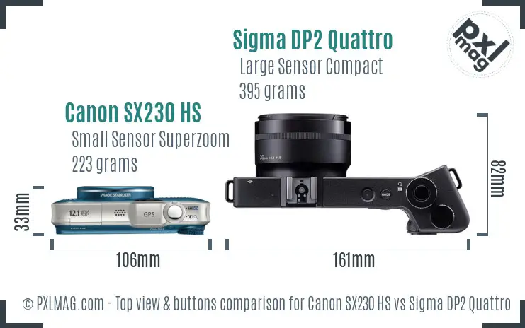 Canon SX230 HS vs Sigma DP2 Quattro top view buttons comparison