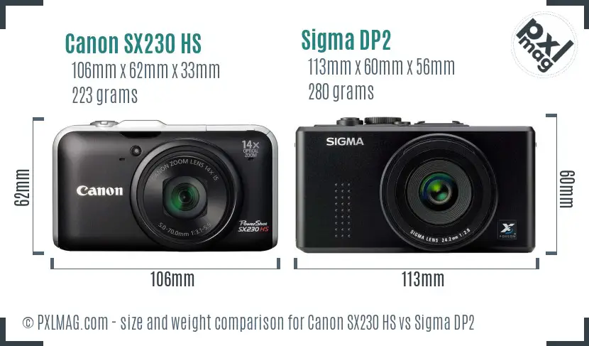 Canon SX230 HS vs Sigma DP2 size comparison