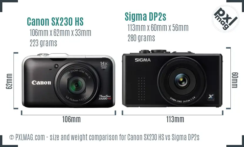 Canon SX230 HS vs Sigma DP2s size comparison