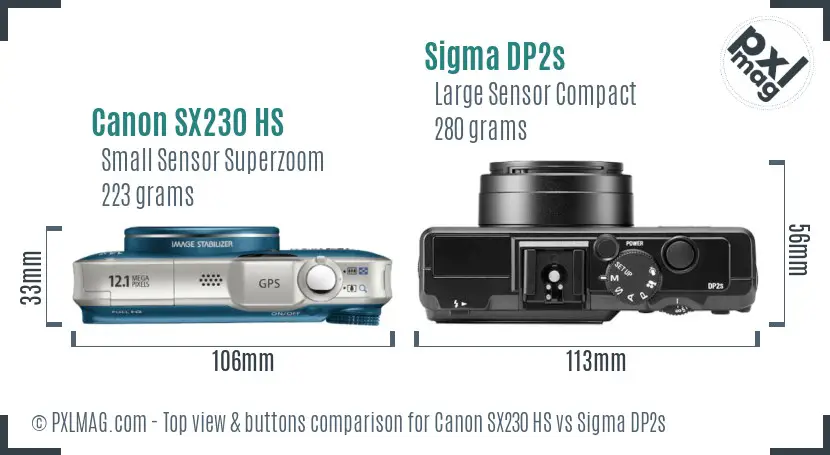 Canon SX230 HS vs Sigma DP2s top view buttons comparison