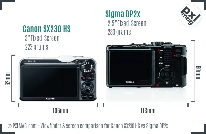 Canon SX230 HS vs Sigma DP2x Screen and Viewfinder comparison Canon SX230 HS vs Sigma DP2x Screen and Viewfinder comparison