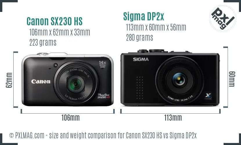 Canon SX230 HS vs Sigma DP2x size comparison Canon SX230 HS vs Sigma DP2x size comparison