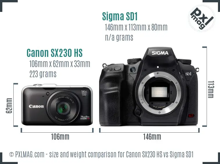 Canon SX230 HS vs Sigma SD1 size comparison