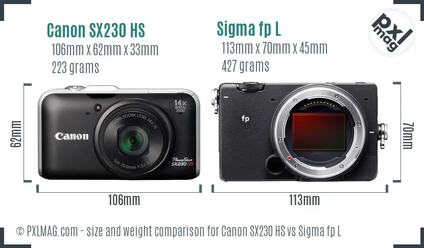 Canon SX230 HS vs Sigma fp L size comparison