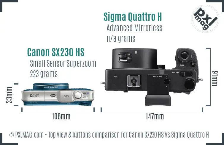 Canon SX230 HS vs Sigma Quattro H top view buttons comparison Canon SX230 HS vs Sigma Quattro H top view buttons comparison