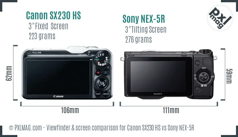 Canon SX230 HS vs Sony NEX-5R Screen and Viewfinder comparison Canon SX230 HS vs Sony NEX-5R Screen and Viewfinder comparison