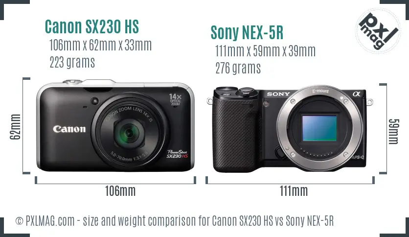 Canon SX230 HS vs Sony NEX-5R size comparison Canon SX230 HS vs Sony NEX-5R size comparison