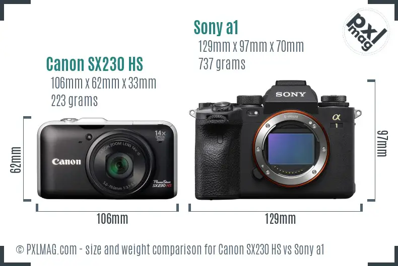 Canon SX230 HS vs Sony a1 size comparison Canon SX230 HS vs Sony a1 size comparison