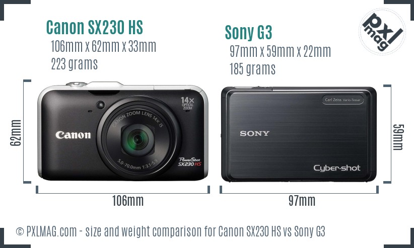 Canon SX230 HS vs Sony G3 size comparison Canon SX230 HS vs Sony G3 size comparison