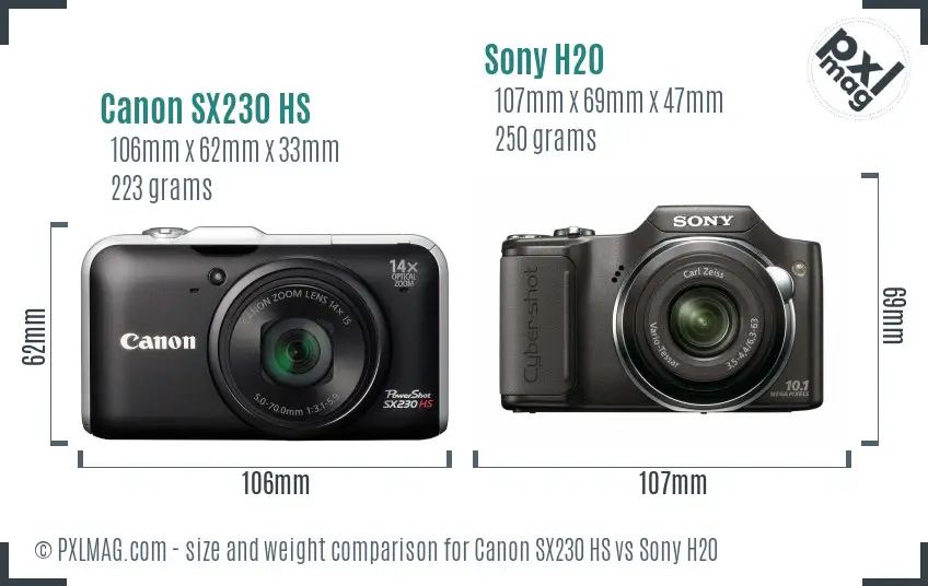 Canon SX230 HS vs Sony H20 size comparison