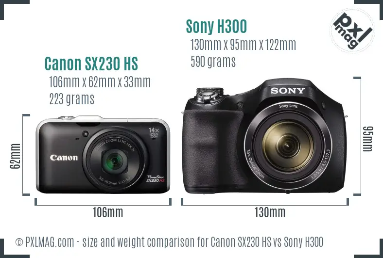Canon SX230 HS vs Sony H300 size comparison Canon SX230 HS vs Sony H300 size comparison