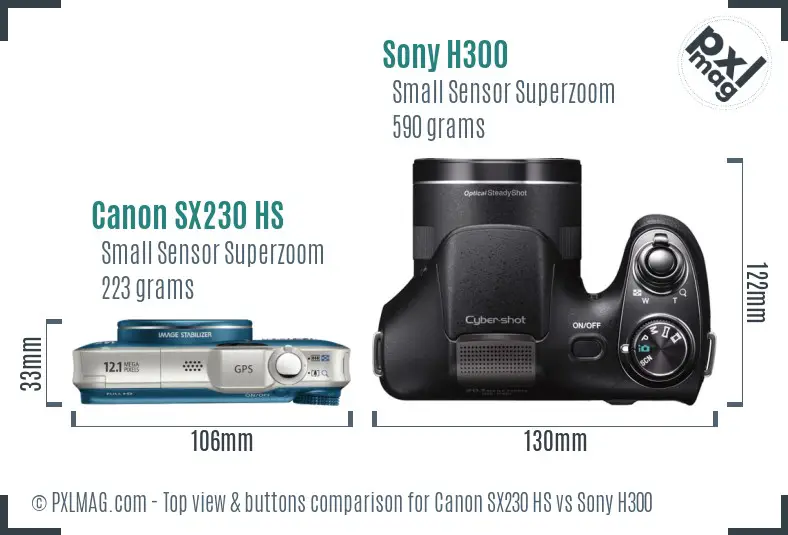 Canon SX230 HS vs Sony H300 top view buttons comparison Canon SX230 HS vs Sony H300 top view buttons comparison