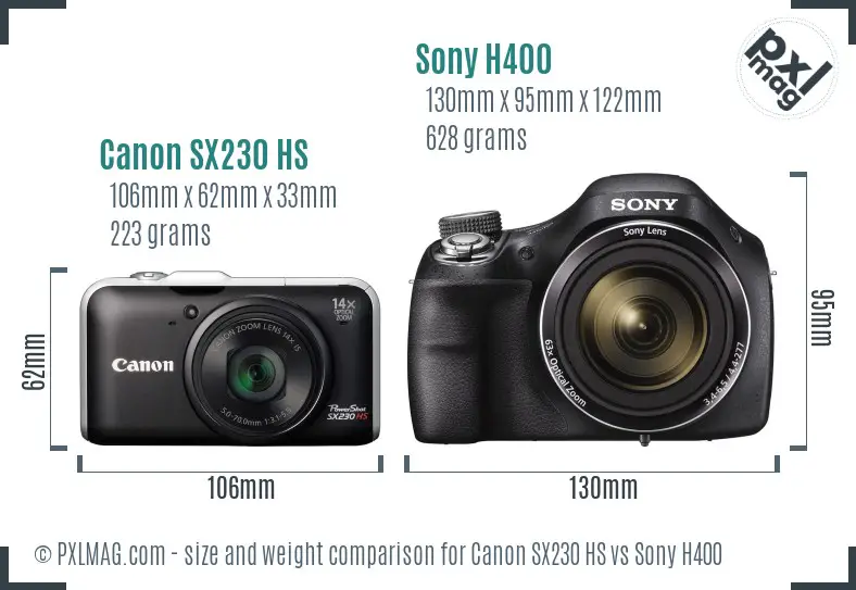 Canon SX230 HS vs Sony H400 size comparison