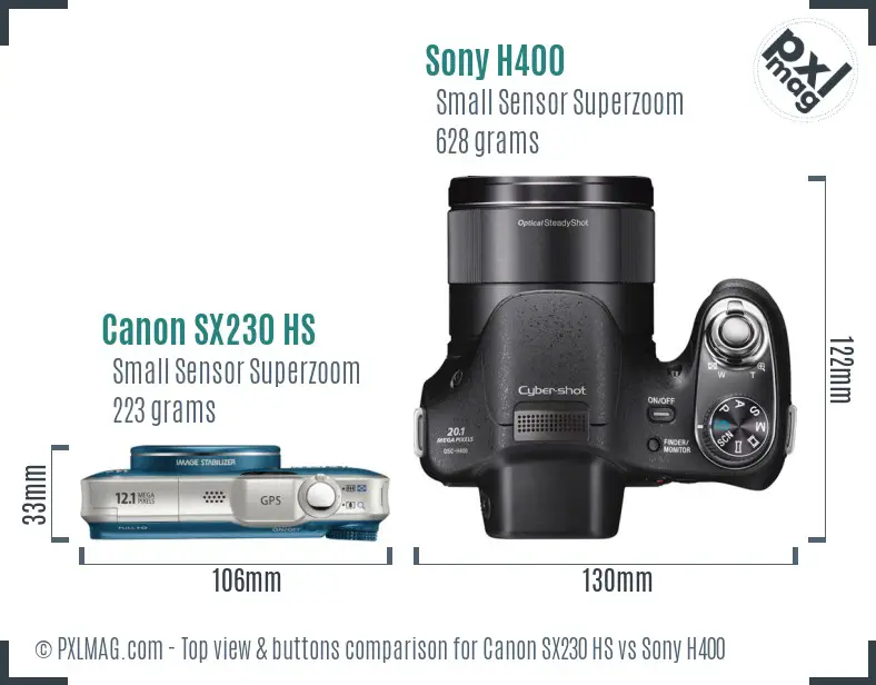 Canon SX230 HS vs Sony H400 top view buttons comparison