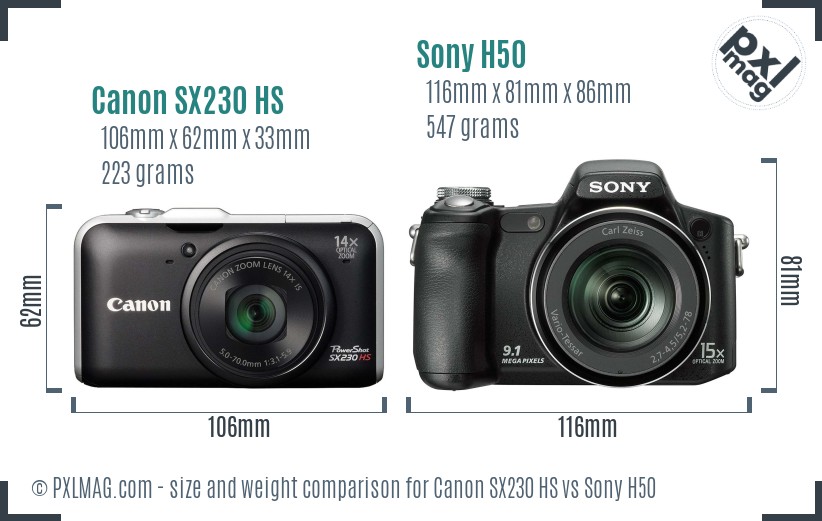 Canon SX230 HS vs Sony H50 size comparison