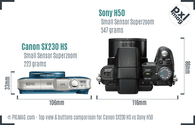 Canon SX230 HS vs Sony H50 top view buttons comparison