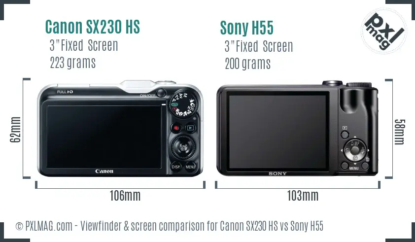 Canon SX230 HS vs Sony H55 Screen and Viewfinder comparison