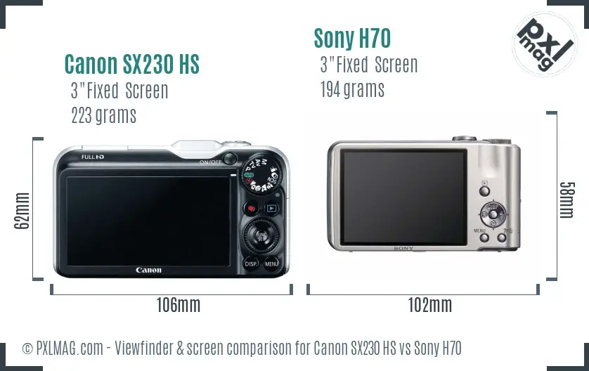 Canon SX230 HS vs Sony H70 Screen and Viewfinder comparison