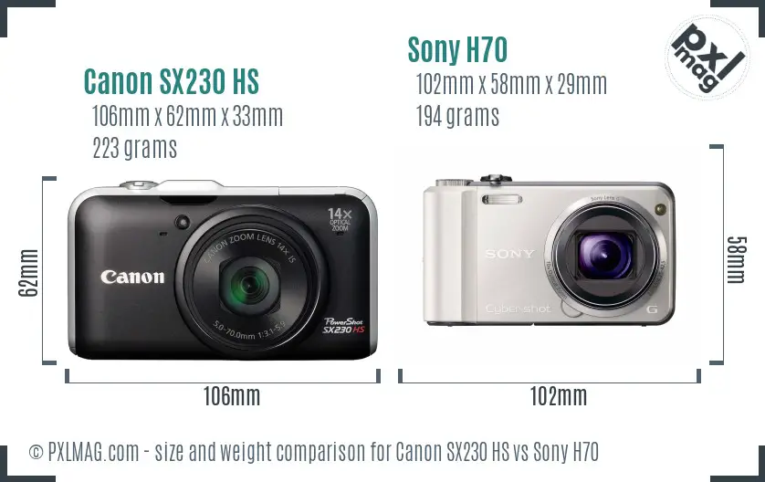 Canon SX230 HS vs Sony H70 size comparison