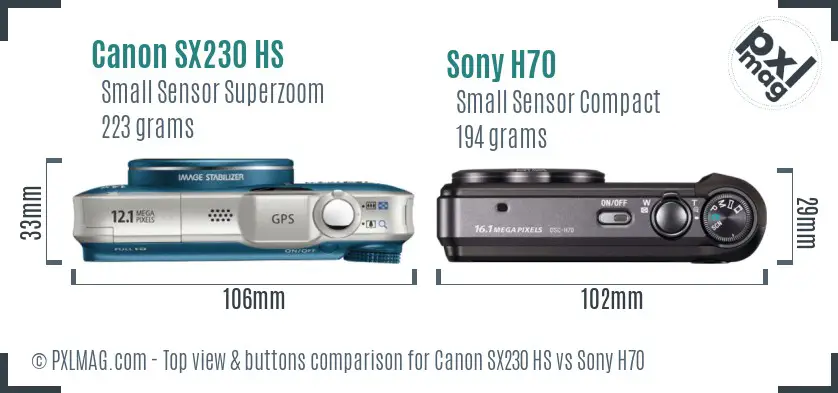 Canon SX230 HS vs Sony H70 top view buttons comparison