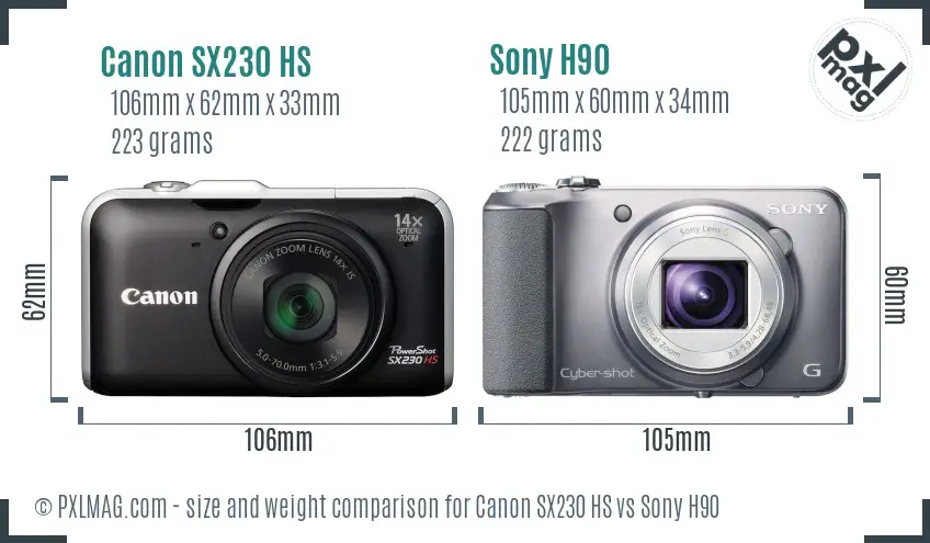 Canon SX230 HS vs Sony H90 size comparison