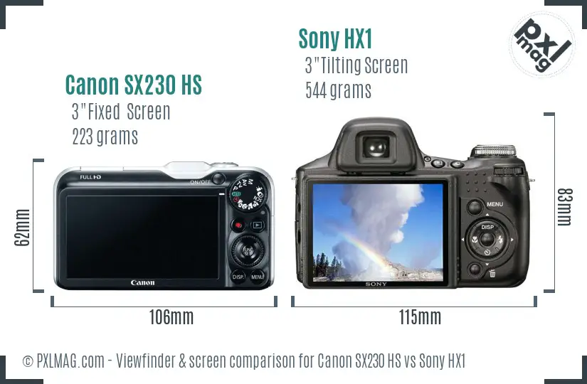 Canon SX230 HS vs Sony HX1 Screen and Viewfinder comparison