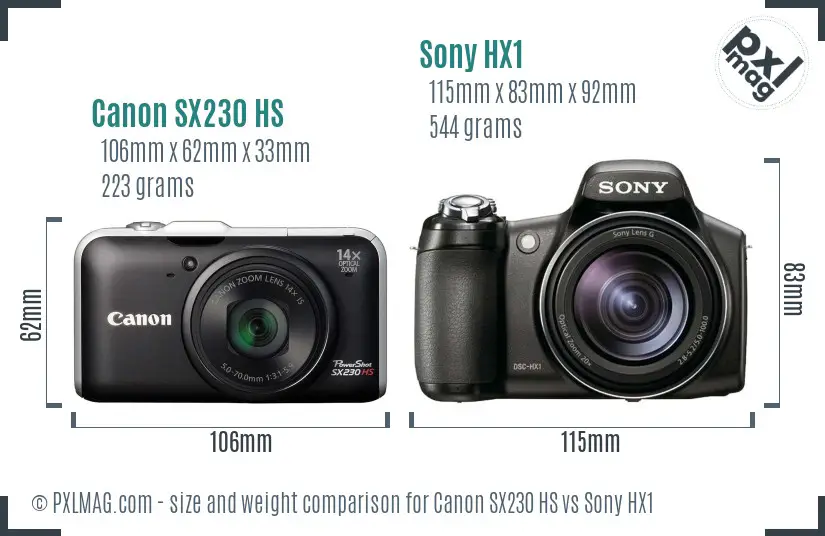 Canon SX230 HS vs Sony HX1 size comparison