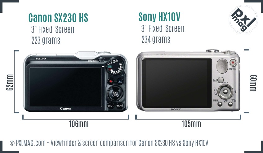 Canon SX230 HS vs Sony HX10V Screen and Viewfinder comparison