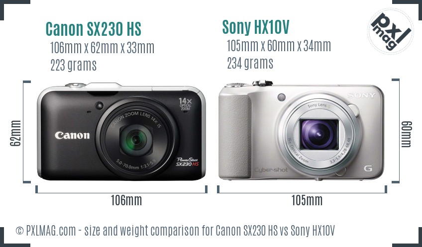 Canon SX230 HS vs Sony HX10V size comparison